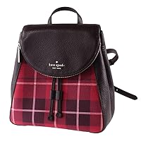 Kate Spade Leila Red Plaid Medium Flap Leather Backpack, Bright Rose Multi