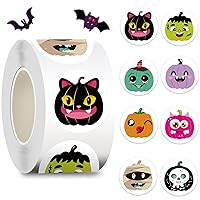 600Pcs Halloween Roll Stickers Halloween Pumpkin Stickers 8 Patterns Happly Face Stickers Cute Ghost Bat Designs Halloween Stickers for Party Decorations DIY Gifts Cards Round Label Stickers