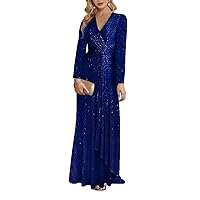 Women's Luxury Long Sleeve V-Neck Evening Dress Party Women Wedding Sequins for Female Guests Prom Cocktail Dresses