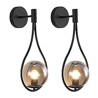Modern Black Glass Wall Sconces 2Pack Retro Globe Indoor Hallway Wall Mounted Lamp Water Drop Hanging Bedside Wall Lighting Fixture for Bedroom Living Room