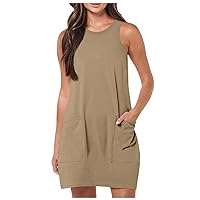 Women 2024 Summer Mini Dress Casual Sleeveless Tank Dresses Built in Shapewear Short Athletic Dress with Pockets