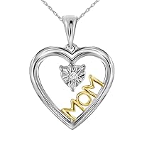 Moving Shimmer® Diamond Silver Solitaire Two-tone Mom Heart Pendant .05 Ctw.
