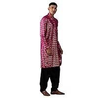 Elina fashion Men's Foil Print Solid Kurta Pathani Set Designer Indian Readymade Ethnicwear For Navratri Diwali