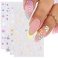 SpexArt Flower Nail Art Stickers 5D Embossed Nail Decals Spring Daisy Nail Art Design Self Adhesive Nail Supplies White Yellow Colorful Flower Nail Stickers for Women Nail Decoration