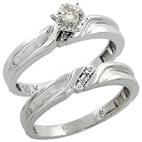 Silver City Jewelry 10k White Gold Ladies’ 2-Piece Diamond Engagement Wedding Ring Set, 1/8 inch Wide