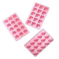 3 Pieces Candy and Chocolate Silicone Molds Set Non-stick Including Heart, Round, Square Baking Mold for Hard Candy, Gummy, Hot Caramel, Ice, Cake, Jello, Ganache (Pink)