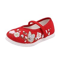 Little Girl Mary Jane Dance Shoe Ballet Sport Shoes Beijing Cloth Shoe Chinese Traditional Floral Butterfly Embroidery Shoe Princess Dress Flats Shoes