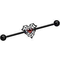 Body Candy Womens 14G Stainless Steel Black Helix Cartilage Earring Spider Heart Web Mens Industrial Barbell 1 1/2