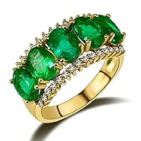 Frantic Five Stone Oval Emerald 14K Yellow Gold Engagement Wedding Diamond Ring