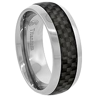 8mm Titanium Wedding Band Ring Carbon Fiber inlay Comfort Fit sizes 7-14.5