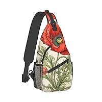 Sling Bag for Women Men Crossbody Bag Small Sling Backpack Poppy Painting Chest Bag Hiking Daypack