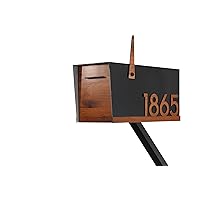 Contemporary Post Mounted Mailbox - Aluminum (ACP) Black Body with Aluminum (ACP) Red Oak Door and Underline Numbers - Modern Custom Design Mailbox Type 4