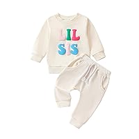 Baby Girl Outfits Letter Print Bowknot Hooded Sweatshirts Hoodies Elastic Waist Long Pants 2Pcs Clothes Set