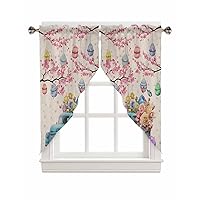 Spring Flower Swag Curtains for Living Room/Kitchen/Bedroom/Bathroom, Swag Valance Curtains Short Half Kitchen Topper Curtains Window Swag 2 Panels 28''x36'' Easter Blue Truck Eggs Farmhouse