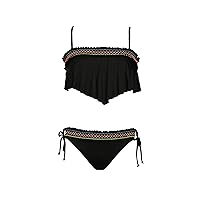 Hobie Girls' Flounce Bralette Bikini Top & Side Tie Hipster Bottom Swimsuit Set
