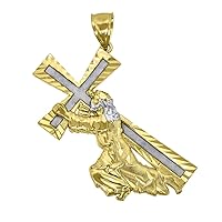 10k Gold Two tone Dc Unisex Jesus Carrying Cross Height 40.6mm X Width 55.3mm Religious Charm Pendant Necklace Pendan Jewelry Gifts for Women