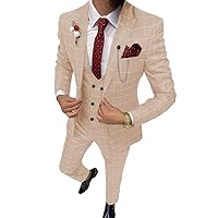 Mens Suit Plaid Tuxedos Business Suits Slim Fit Double Breasted