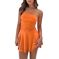 Women's Summer Dress Fashion Solid Color Sexy Strapless Cake Short Dress Slim Fit Wrapped Buttocks Dress, S-2XL