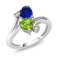 Gem Stone King 925 Sterling Silver Blue Created Sapphire Green Peridot Ring For Women (1.66 Cttw, Heart Shape 6MM, Gemstone September Birthstone, Available In Size 5, 6, 7, 8, 9)