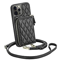 LAMEEKU Wallet Case for iPhone 12 Pro Max, Card Holder Case with Crossbody Strap Leather Handbag Case for Women Protective Case Compatible with iPhone 12 Pro Max 6.7''-Black