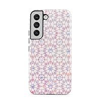 BURGA Phone Case Compatible with Samsung Galaxy S22 - Hybrid 2-Layer Hard Shell + Silicone Protective Case -Light Pink Moroccan Marrakesh Tile Pattern Mosaic - Scratch-Resistant Shockproof Cover