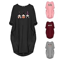 Loose Comfy Halloween Dress Fun Graphic Print Crew Neck Two Pockets 3/4 Sleeve Summer Cn Maxi Dresses for Women