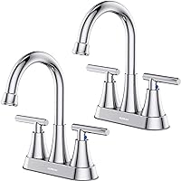 Bathroom Faucets for Sink 3 Hole, Hurran 4 inch Chrome Bathroom Sink Faucet with Pop-up Drain and Supply Hoses, Stainless Steel Lead-Free Centerset Utility Faucet for Bathroom Sink Vanity RV, 2 Pack