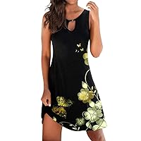 Rvidbe Women Summer Dress Sleeveless Floral Print Sundress Flowy Keyhole Midi Tank Dress Casual Loose Beach Mini Dress