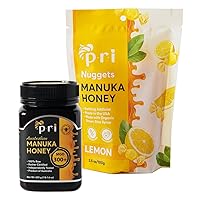 PRI's Manuka Honey Favorites Bundle: PRI Manuka Honey Jar (MGO 300+, 1.1LB) and PRI Manuka Honey & Lemon Nuggets (3.5oz)