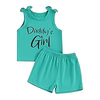 Toddler Kids Girls Summer Outfits Daddys Girl Sleeveless Bow Tank Tops and Shorts Set 2Pcs Casual Clothes