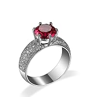 Cute Engagement Rings, Ruby Wedding Band Cubic Zirconia Silver-Plated-Base Simple Size for Women Girls Jewelry Gifts