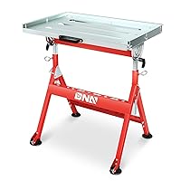 DNA MOTORING Carbon Steel Welding Table 30'' x 20'' 400lbs Loding Capacity, Adjustable Angle & Height, Portable Work Bench with 2 Fixed Wheels, TOOLS-00461