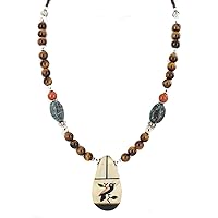 $280Tag Bird Certified Silver Navajo Inlay Spiderweb Turquoise MOP Tigers Eye Necklace 750224-2 Made by Loma Siiva