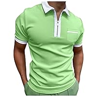 Men's Knitted Polo Shirt Summer Pocket Panel Lapel T-Shirt Men Zipper Slim Fit Casual Short Sleeve Golf Tops