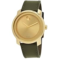 Men's Movado Bold Gold-Ion Plated Leather Strap Watch 3600674