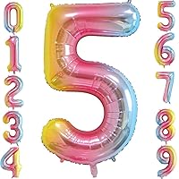 Tellpet Number 5 Balloon, 5th Birthday Balloons, Rainbow, 40 Inch
