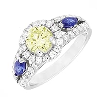 2.50ct GIA Certified Fancy Yellow Diamond & Sapphire Engagement Ring in Platinum