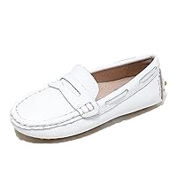 Boys Girls Leather Loafers Slip on Classics Moccasin Flat Boat Comfortable Hand-Stitched Shoes (Little Kid/Big Kid)