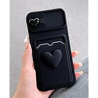 Heart Decor Card Slot Phone Case Compatible with Apple iPhone 15/15Plus/15Pro/15Promax worldofkikka (Black, iPhone 15 pro)