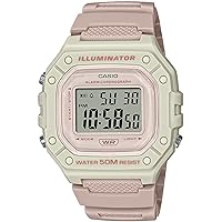 Casio Women's Digital Watch W-218HC-4A2VDF, Rose, Square, Water Resistant, Alarm, Nature-Butterfly Design