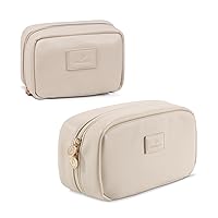 Pocmimut Makeup Bag,Pu Leather Open Flat Small Makeup Pouch with Large Makeup Bag Perfect for Travel(White)