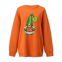 St Patricks Day Shirt Women Long Sleeve Pullover Tops Cute Gnome Printed Loose Casual Tunics Crewneck Sweatshirt Tees Blouse