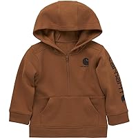 Carhartt Boys' Long-Sleeve Half-Zip Hooded Sweatshirt, Brown, 3T