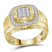 The Dimond Deal 10kt Yellow Gold Mens Round Diamond Square Frame Cluster Ribbed Ring 3/4 Cttw