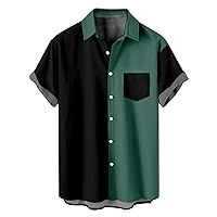 Blusa Manga Corta Hombre Camisetas Cuello vuelto retazos Camisetas tipo túnica bloque Color bolsillo Camisetas