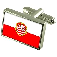 Karlovy Vary City Czech Republic Sterling Silver Flag Cufflinks Engraved Box