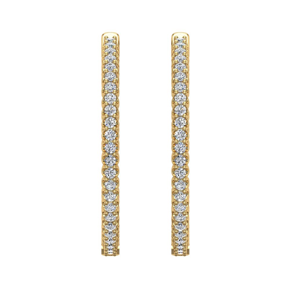 Statement Hoop Earrings for women-girls Inside-out 34 mm 14K Gold Earrings 1.80 ct t.w.