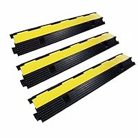 Rubber Cable Ramp Cord Cover Cable Protector Ramps Wire Hose Protective 1 Channel 22000Lbs Load Capacity Traffic Speed Bump for Asphalt Concrete Gravel Driveway Indoor Outdoor, 3 Pack