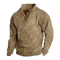 Men'S Sweatshirts,Casual Quarter Button Up Sweatshirt Outdoor Plus Size Long Sleeve Pullover Standing Collar