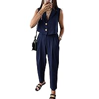 Pretty Garden Womens V Neck Cropped Vest Tops High Waisted Pants Suit Set